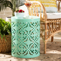 Baxton Studio H01-104258 Aqua Metal Side Table Jamila Modern and Contemporary Aqua Finished metal Outdoor Side Tablee